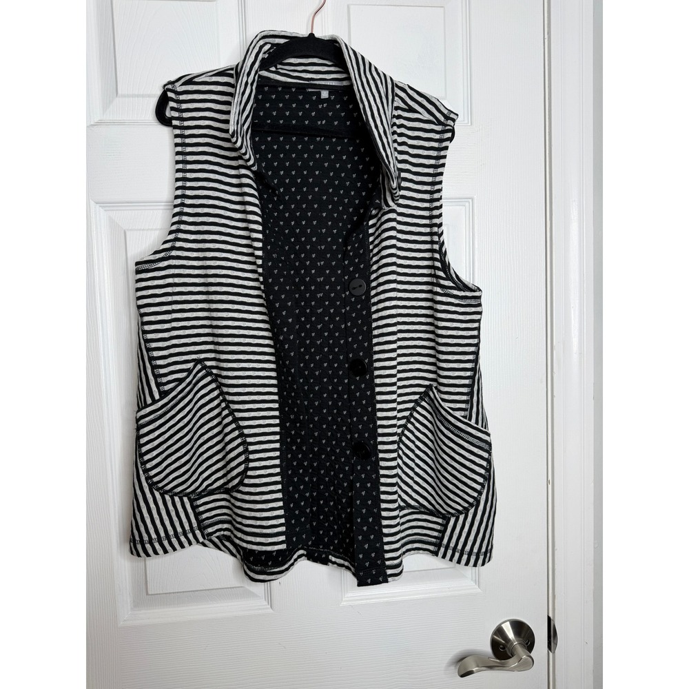 HABITAT Andes Striped Vest Black White Lagenlook‎ Size M Art To Wear